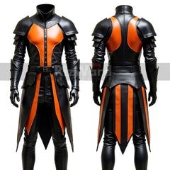 Black and Orange Armored Leather Suit - Leather Viking Armor Costume - Assassin Warrior Armor Kilt - Leather Medieval Cosplay Chest Armor