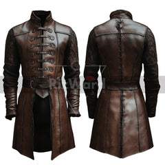 Long Sleeves Viking Leather Jerkin - Ren Faire Leather Jacket with Belt - Renaissance Vest for Fantasy Cosplay Costume - Medieval Jerkin