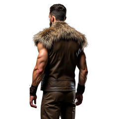 Genuine Leather Hunter Vest - Viking Warrior Fur Collar Jacket - Custom Cosplay Costume Jacket - Superhero Vest - LARP Sleeveless Fur Vest