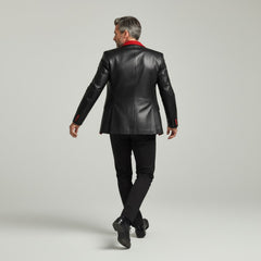 Men’s Black and Red Leather Blazer – Bold Luxury Multicolor Design