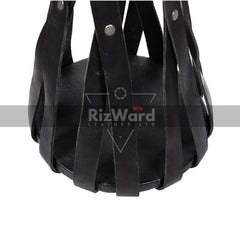 picture showing round floor of leather strap cage