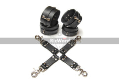 Picture showing Leather bondage cuff with hogtie