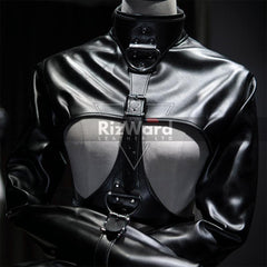 Women Open Breast Leather Bondage Cupless Straitjacket