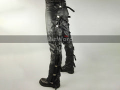 left view of person waring leather trousers