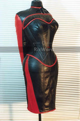 side view dummy wearing a leather corset with arm binder -leather corset