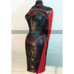 front view of woman's leather corset