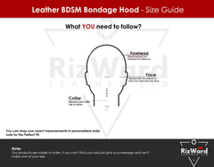 This picture showing size guide for Open Mouth Leather Bondage Hood