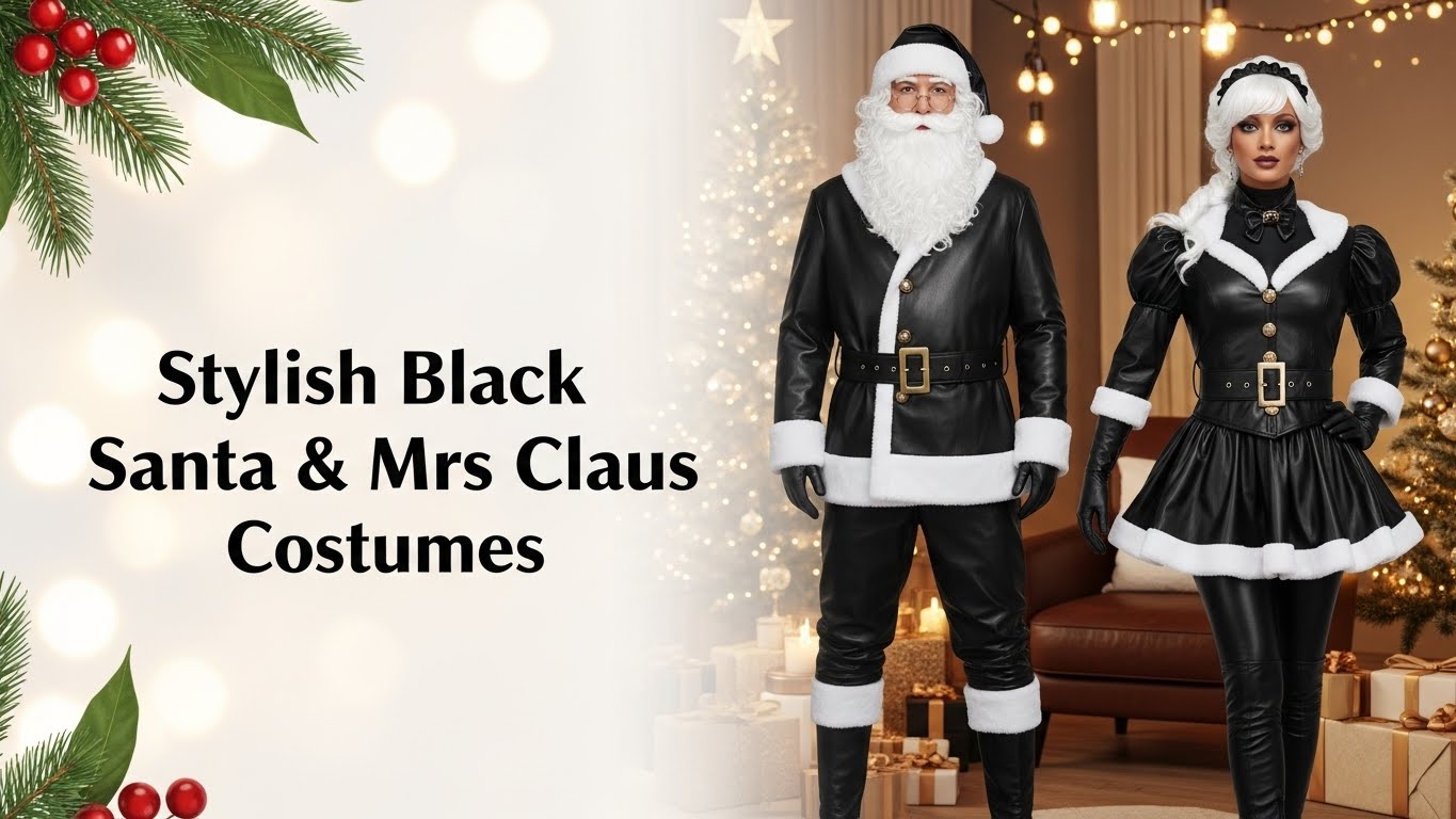 Stylish Black Santa & Mrs. Claus Costumes