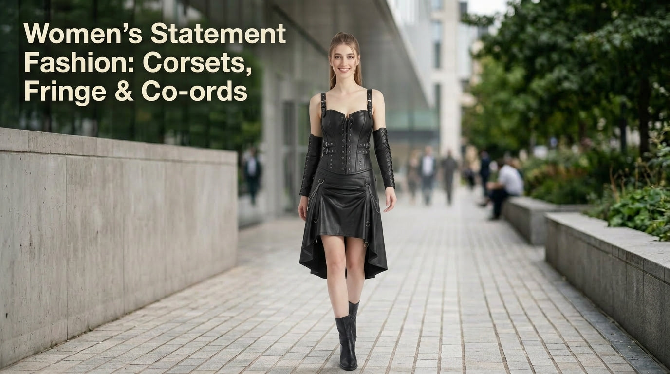 Women’s Statement Fashion: Corset Dresses, Fringe Skirts and Leather Co-ords for Bold Style