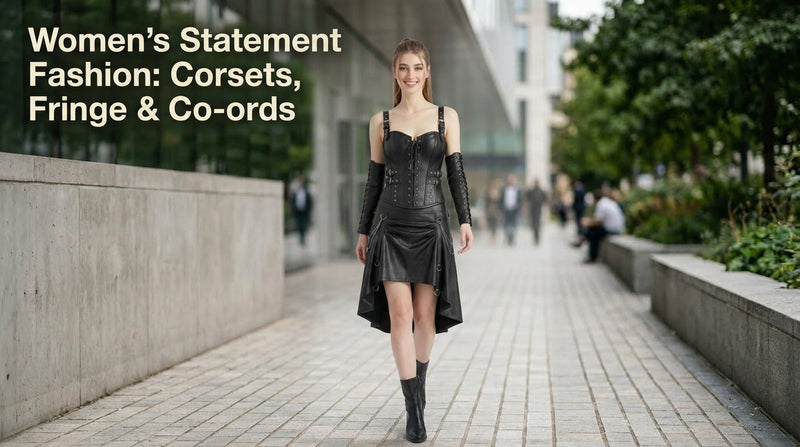 Women’s Statement Fashion: Corset Dresses, Fringe Skirts and Leather Co-ords for Bold Style