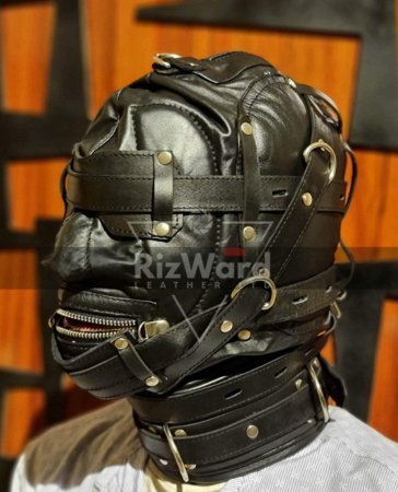 100% Genuine Leather Bondage Hood - Rizwards Leather