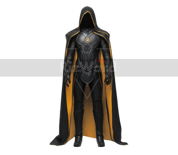Black And Yellow Leather Hooded Cloak with Armour - Leather Armour Cloak For Cosplay