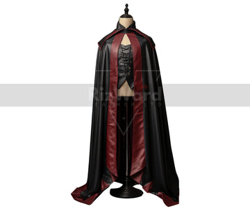 Red and Black Leather Vampire Cloak with Vest - Wizard - Fantasy - Gothic - Long Cloak