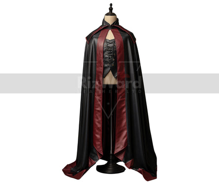 Red and Black Leather Vampire Cloak with Vest - Wizard - Fantasy - Gothic - Long Cloak