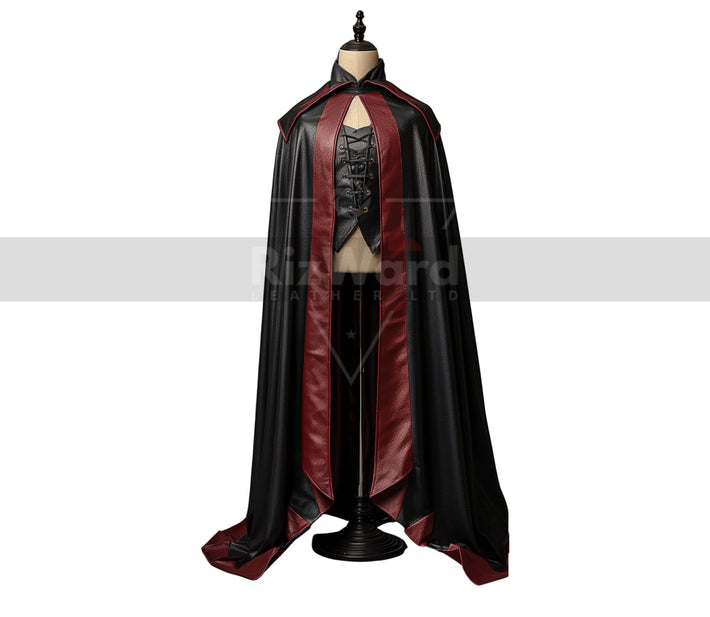 Red and Black Leather Vampire Cloak with Vest - Wizard - Fantasy - Gothic - Long Cloak