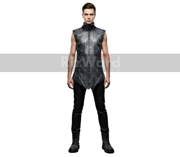 Sleeveless Rave Leather Viking Tunic with Pants - Ren Fair Medieval Leather Vest - Renaissance Vest for Cosplay Costume - Viking Shirt