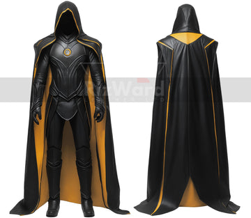 Black And Yellow Leather Hooded Cloak with Armour - Leather Armour Cloak For Cosplay