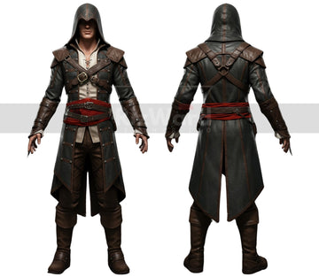 Handmade Leather Pirate Creed Hooded Coat - Gothic Medieval OverCoat - Anime Cosplay Long Coat - Steampunk Leather Assassin Coat For Cosplay