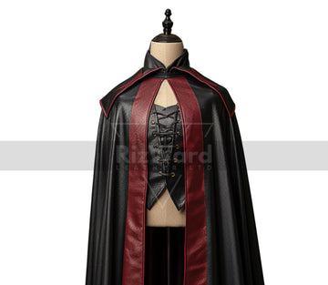 Red and Black Leather Vampire Cloak with Vest - Wizard - Fantasy - Gothic - Long Cloak