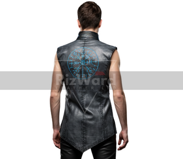 Sleeveless Rave Leather Viking Tunic with Pants - Ren Fair Medieval Leather Vest - Renaissance Vest for Cosplay Costume - Viking Shirt