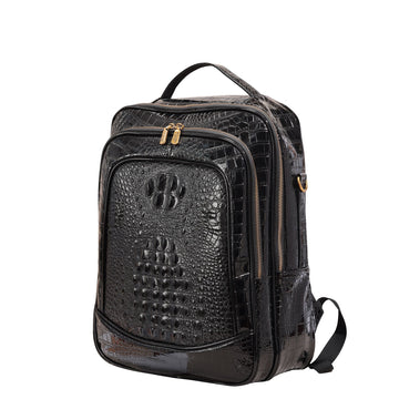 Crocodile Embossed Leather Backpack Unisex - Multi-Pocket Laptop Backpack
