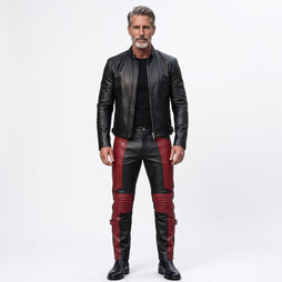 Men's Black Leather Jacket and Pants Set | Genuine Leather Biker & Festival Outfit