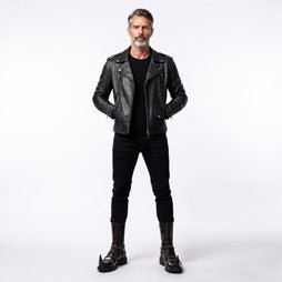 Mens Black Leather Jacket & Gothic Leather Boots | Witch Toe Chain Combat Boots | Punk Biker Cyberpunk Medieval Outfit