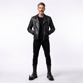 Mens Black Leather Jacket & Gothic Leather Boots | Witch Toe Chain Combat Boots | Punk Biker Cyberpunk Medieval Outfit