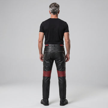 Men's Black & Red Genuine Leather Cyberpunk Pants | Biker Trousers