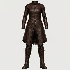 Viking Costume for Women | Brown Leather Coat, Pants & Combat Boots
