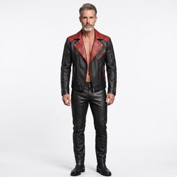 Black Handmade Quilted Jacket In Genuine Leather with Pants Set | Cyberpunk Custom Biker Style Halloween Outfit