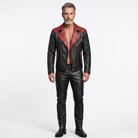 Black Handmade Quilted Jacket In Genuine Leather with Pants Set | Cyberpunk Custom Biker Style Halloween Outfit