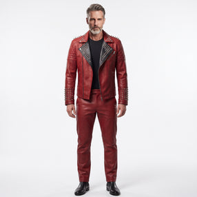 Genuine Leather Handmade Quilted Jacket and Pants Set | Custom Men's Punk Racer Style Outfit