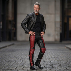 Men's Black Leather Jacket and Pants Set | Genuine Leather Biker & Festival Outfit