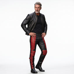 Men's Black Leather Jacket and Pants Set | Genuine Leather Biker & Festival Outfit