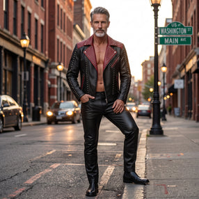 Black Handmade Quilted Jacket In Genuine Leather with Pants Set | Cyberpunk Custom Biker Style Halloween Outfit