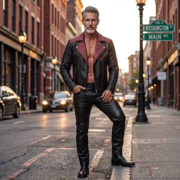 Black Handmade Quilted Jacket In Genuine Leather with Pants Set | Cyberpunk Custom Biker Style Halloween Outfit