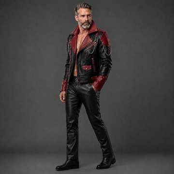 Cyberpunk Leather Jacket & Pants Set | Men's Black Red Biker Outfit