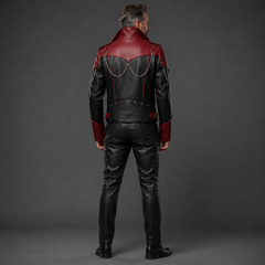 Cyberpunk Leather Jacket & Pants Set | Men's Black Red Biker Outfit