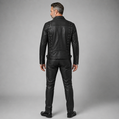 Black Genuine Leather Jacket & Pants Set | Men's Biker Jacket, Leather Pants |Cyberpunk Motorcycle Outfit