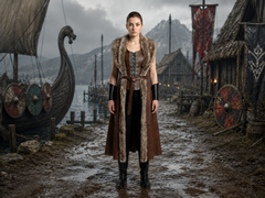 Women's Genuine Brown Leather Viking Vest | Fur Trim Long Leather Vest | Medieval Renaissance Costume | Nordic Warrior Outfit Custom