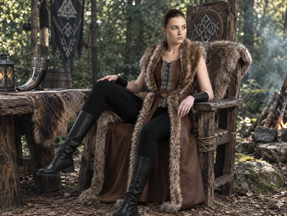 Women's Genuine Brown Leather Viking Vest | Fur Trim Long Leather Vest | Medieval Renaissance Costume | Nordic Warrior Outfit Custom