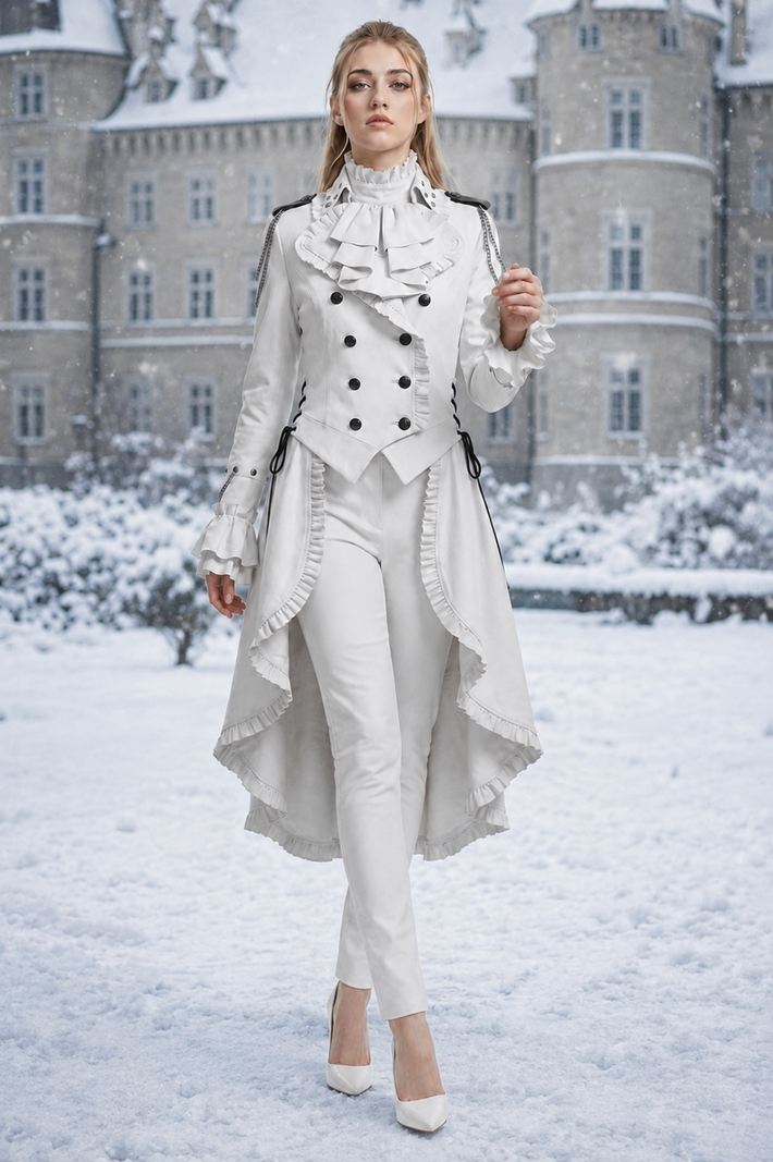 Women White Gothic Victorian Tailcoat | Princess Coat Dress | Snow White Dress | Steampunk Costume | White Coat Ceremony Gifts