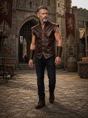 Men's Brown Genuine Leather Vest, Studded Renaissance Vest, Viking Leather Vest, Medieval Mens Vest, Victorian Vest Men, Punk Leather Vest
