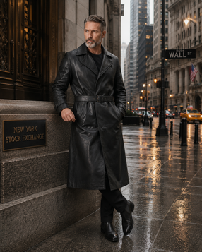 Mens Leather Trench Coat Black | Long Black Leather Trench Coat Men | Winter Coat | Gothic Matrix Trench Coat | Gift for Him