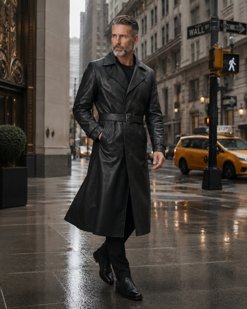 Mens Leather Trench Coat Black | Long Black Leather Trench Coat Men | Winter Coat | Gothic Matrix Trench Coat | Gift for Him