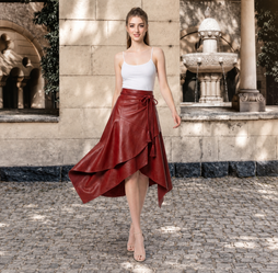 Leather Wrap Skirt Women | Burgundy Leather Midi Skirt | Boho Skirt | Renaissance Skirt | High Waist Wrap Skirt | Womens Clothing | Gift For Her