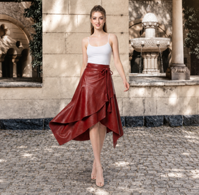 Leather Wrap Skirt Women | Burgundy Leather Midi Skirt | Boho Skirt | Renaissance Skirt | High Waist Wrap Skirt | Womens Clothing | Gift For Her