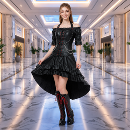 Women's Genuine Leather Gothic overbust corset Dress | Black Leather steampunk clothing | Renaissance Pirate Costume | Medieval LARP Dress, Witch Costume