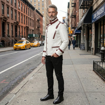 Genuine Leather Men's White Red Cyberpunk Racing Jacket
